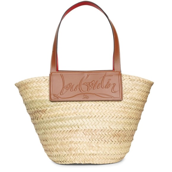 Christian Louboutin Handbags - NEW CHRISTIAN LOUBOUTIN Loubi Shore nude 5 leather straw beach tote FLAWED